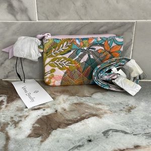 Vera Bradley Zip ID Case Wallet & Lanyard RAIN FOREST CANOPY Recycled Cotton NEW